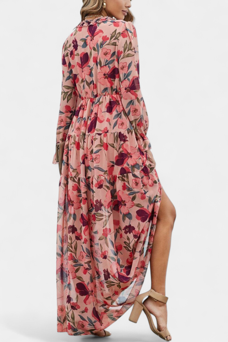 Keti Vestido Maxi Floral con Mangas Largas y Volantes Delicados