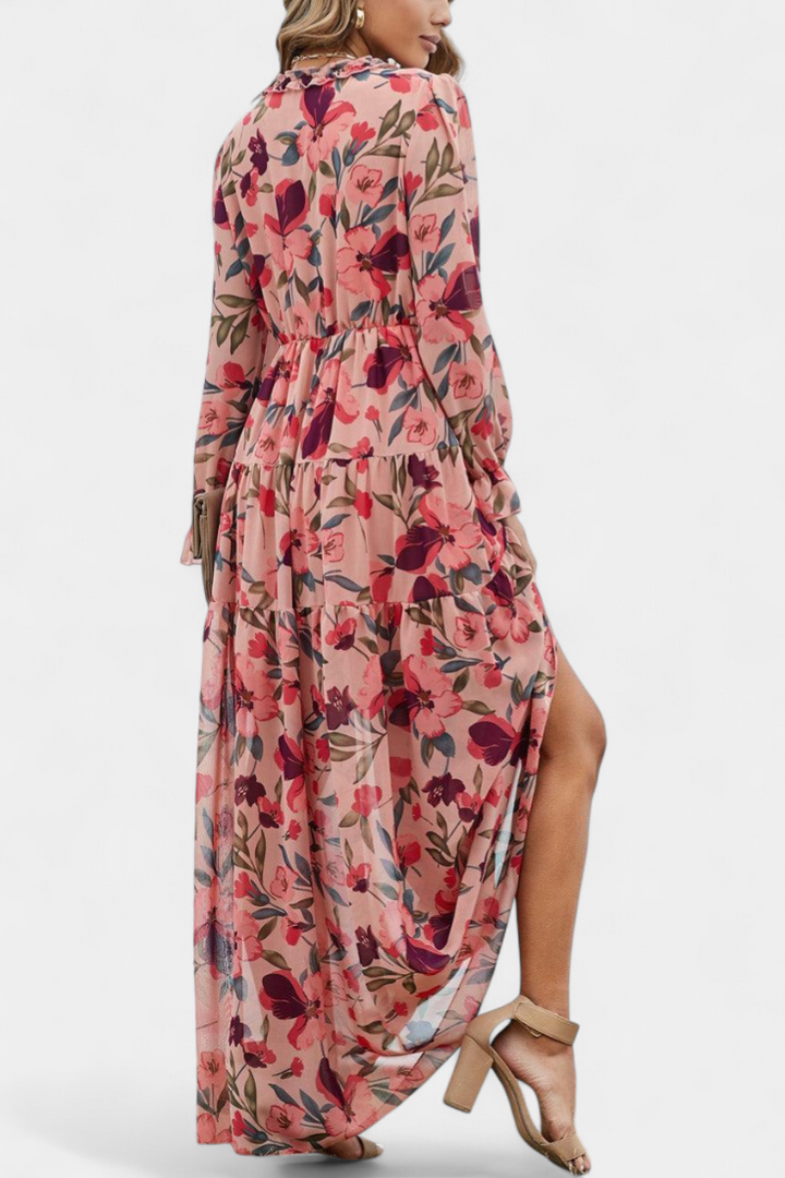 Keti Vestido Maxi Floral con Mangas Largas y Volantes Delicados