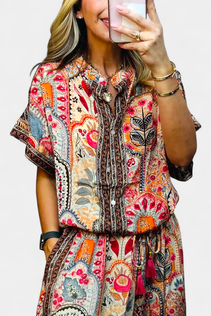 Hallie Boho Set with Wide Leg Pants and Fringe Blouse