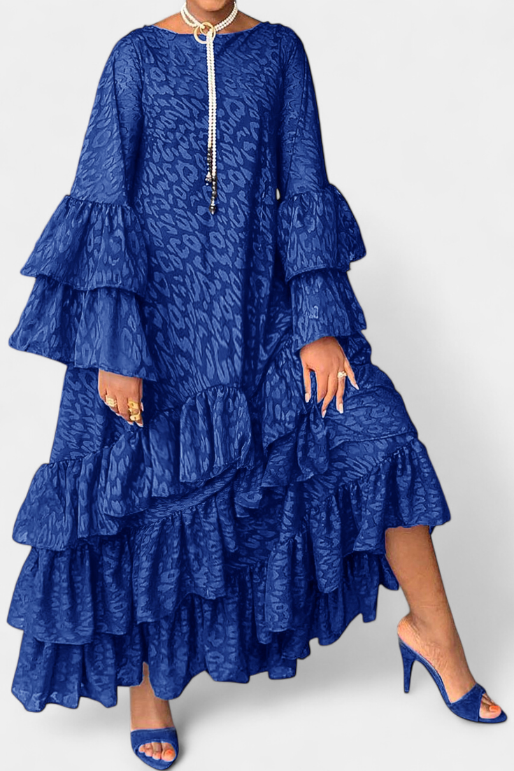 Eliselle Vestido Maxi Asimétrico con Volantes y Mangas Acampanadas