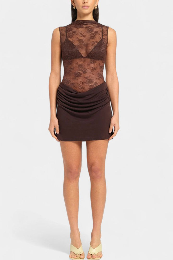 Nottola Vestido Mini de Encaje Sin Mangas