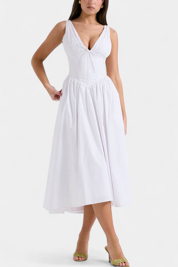 Margie Vestido Midi de Escote en V y Estampado Floral Romántico