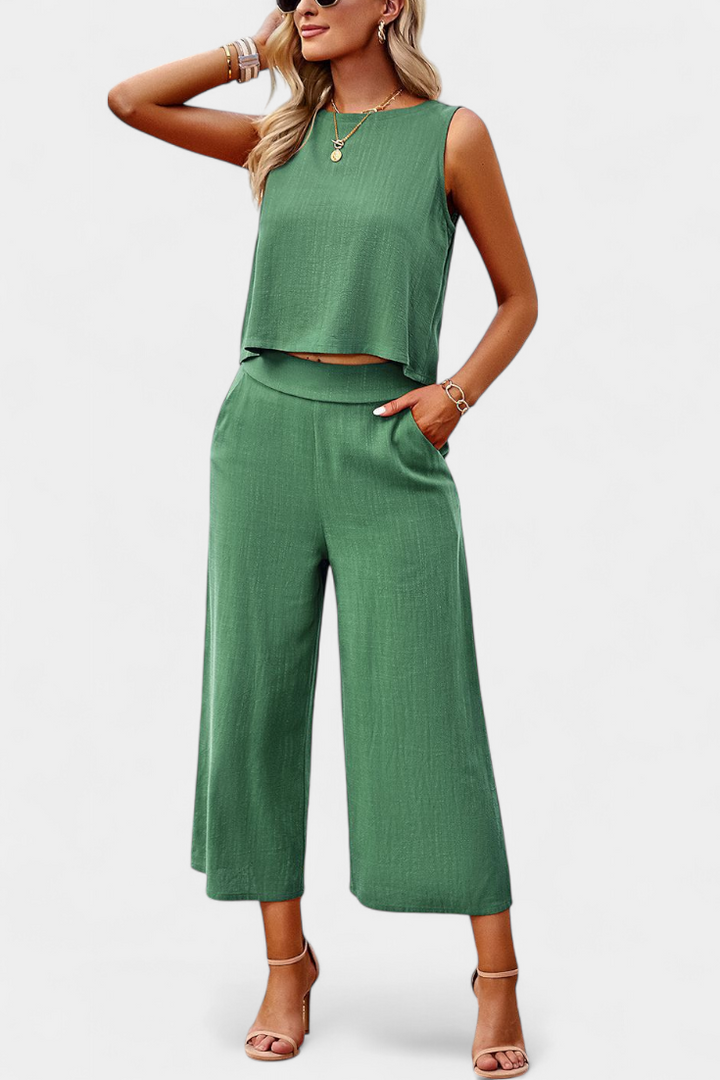 Lavinia Conjunto Boho de Top y Shorts en Lino y Algodón