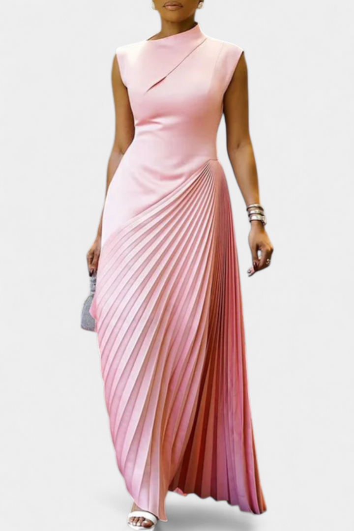 Elyna Vestido Maxi Asimétrico sin Mangas con Cuello Mock