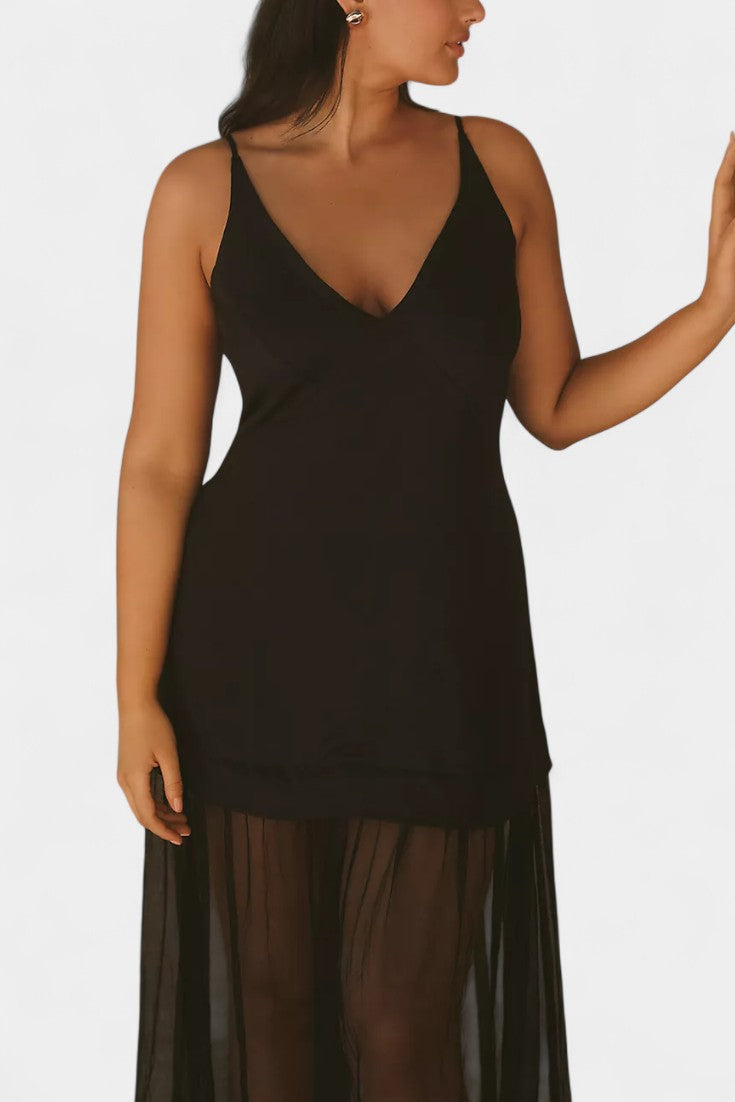 Ersilien Vestido Sheer con Superposición Semitransparente y Forro Ceñido