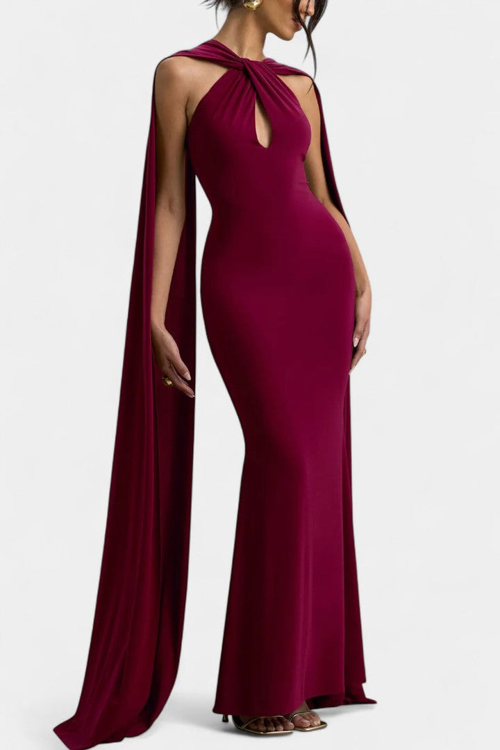 Faffienia Vestido Maxi con Escote Halter y Corte en Forma de Llave