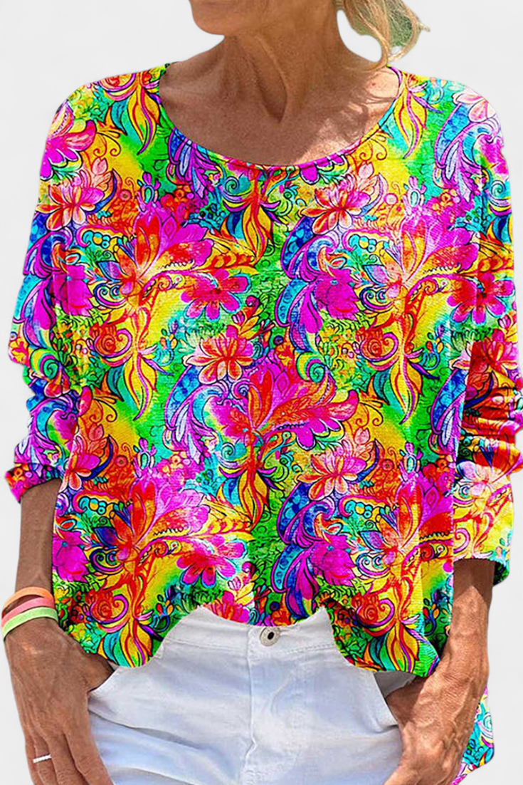 Omari Blusa Holgada de Estampado Bohemio Retro