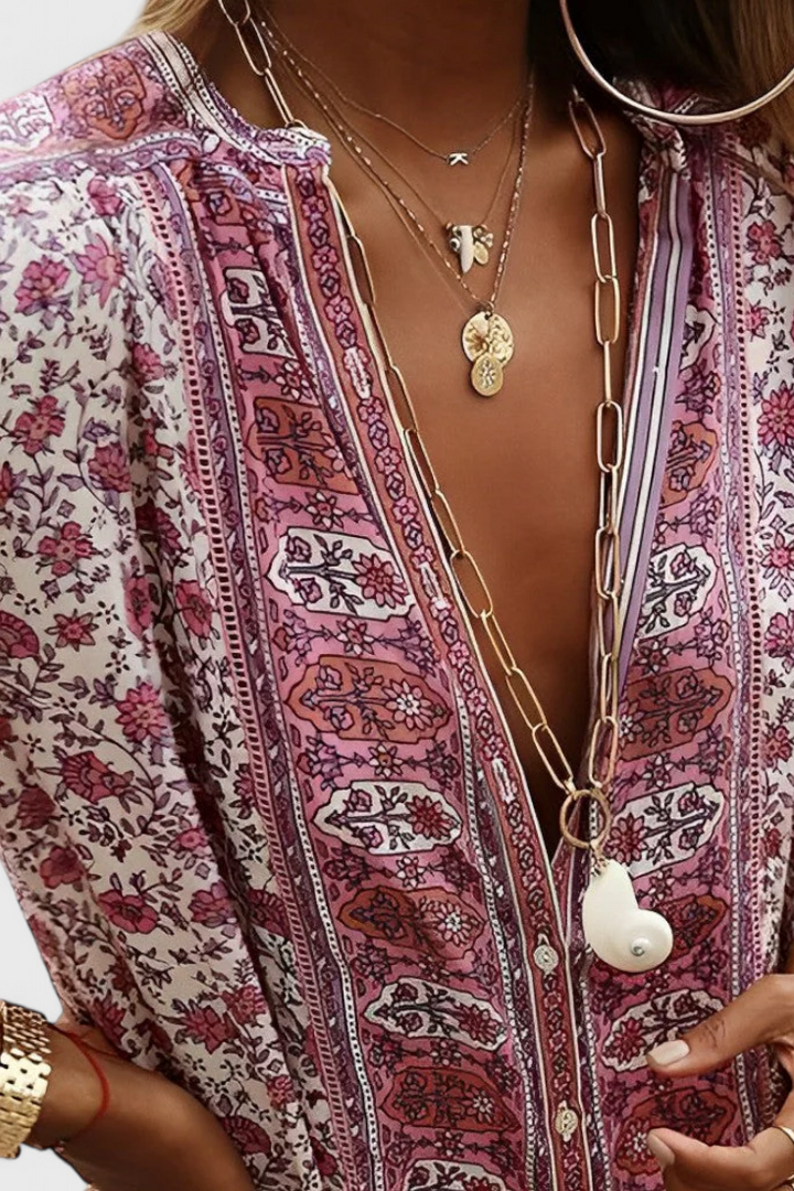 Chinara Vestido Largo Boho con Bordado Étnico y Silueta Relajada