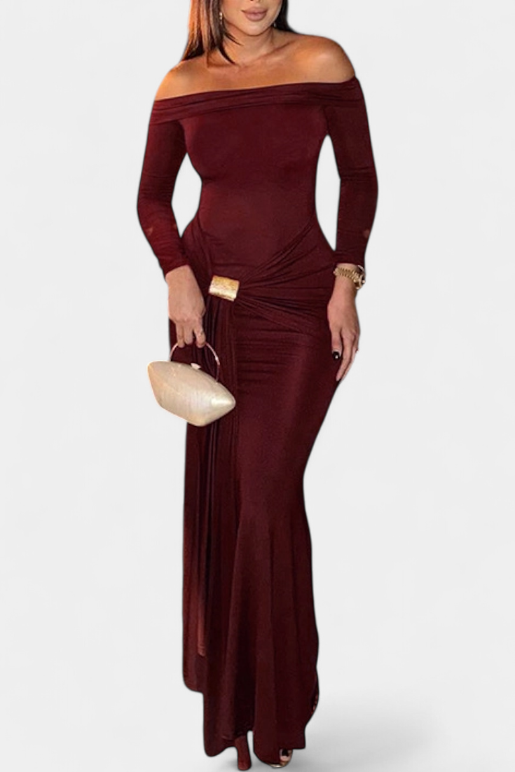 Vesna Vestido Cruzado de Un Hombro con Manga Larga