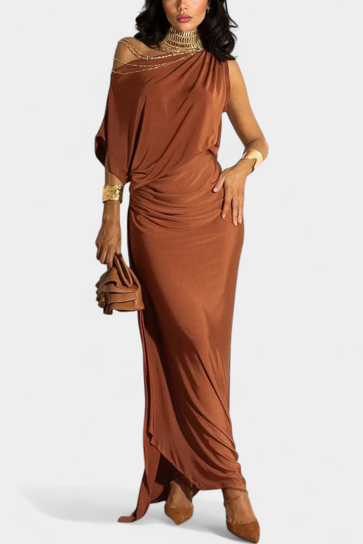 Ainslee Vestido Largo Plisado con Hombros Descubiertos