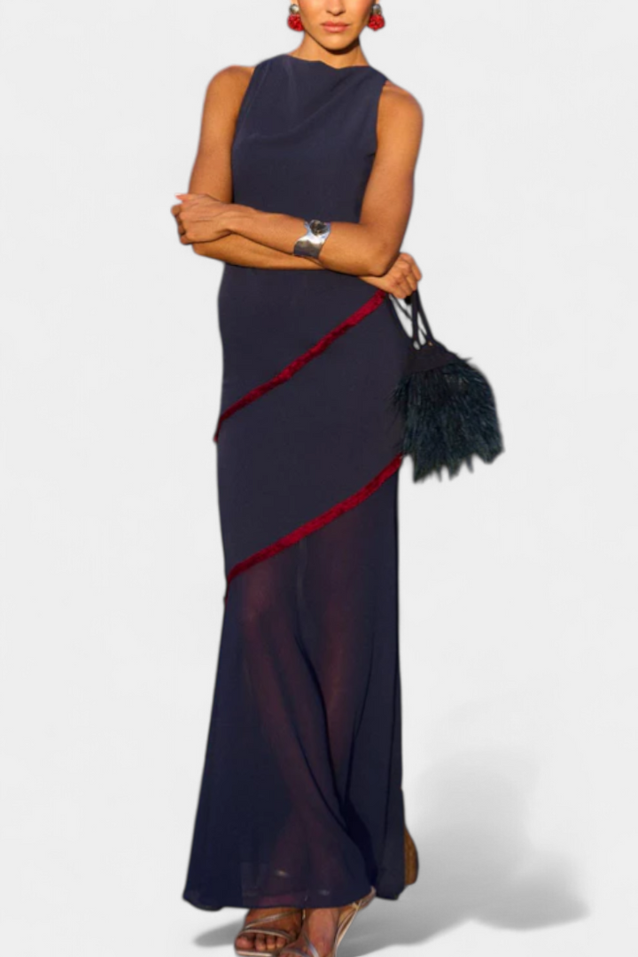 Orfila Vestido Midi Bodycon con Gasa y Flecos a Contraste