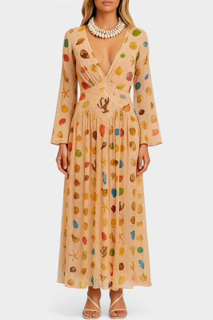 Alvie Vestido Estilo Hada con Estampado de Conchas Marinas