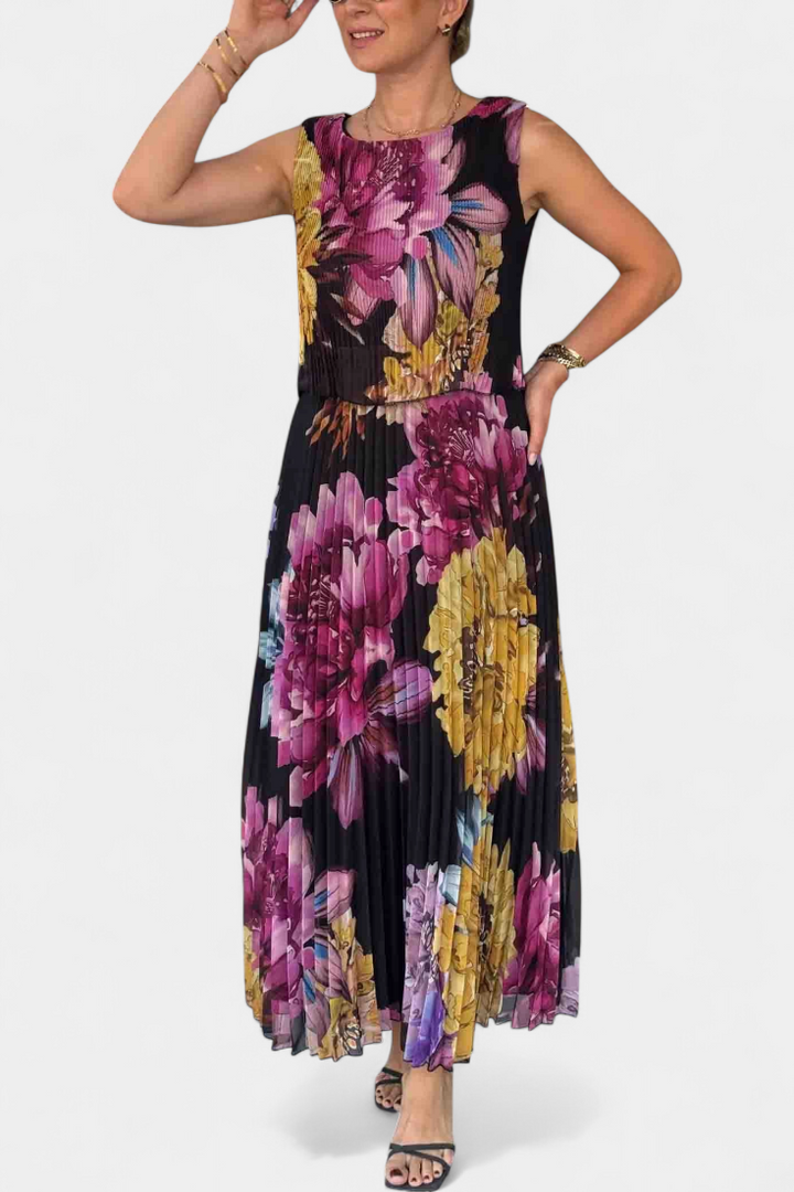 Shaya Vestido Largo de Gasa Plisada con Estampado