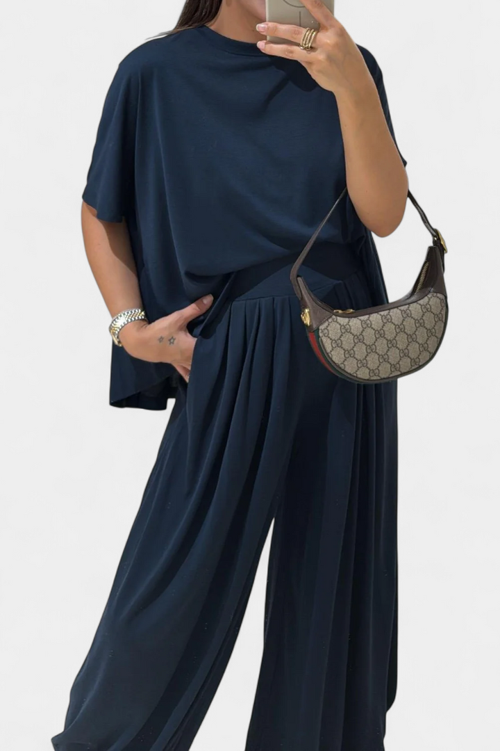 Trista Conjunto Casual de Top Suave y Pantalones de Pierna Ancha