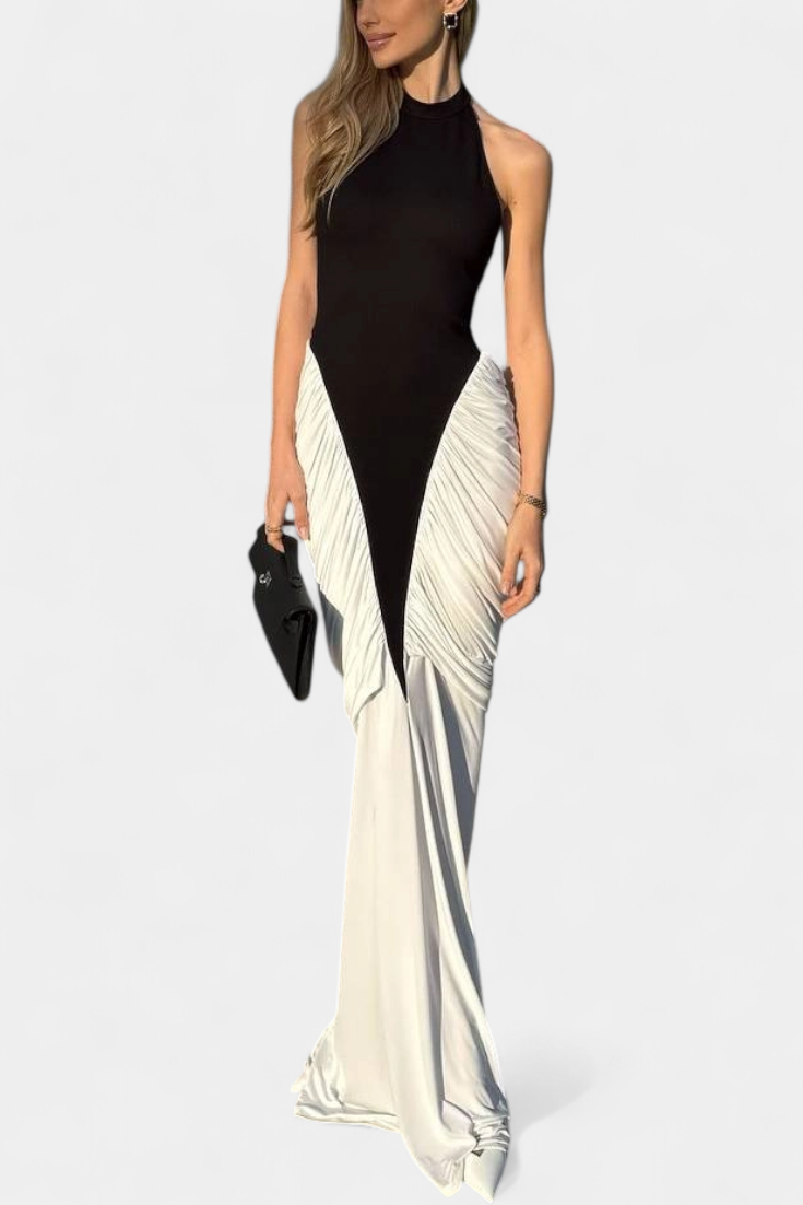 Ariana Vestido Midi Bicolor con Plisado