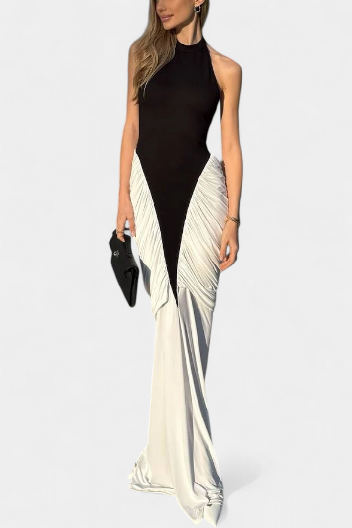 Ariana Vestido Midi Bicolor con Plisado