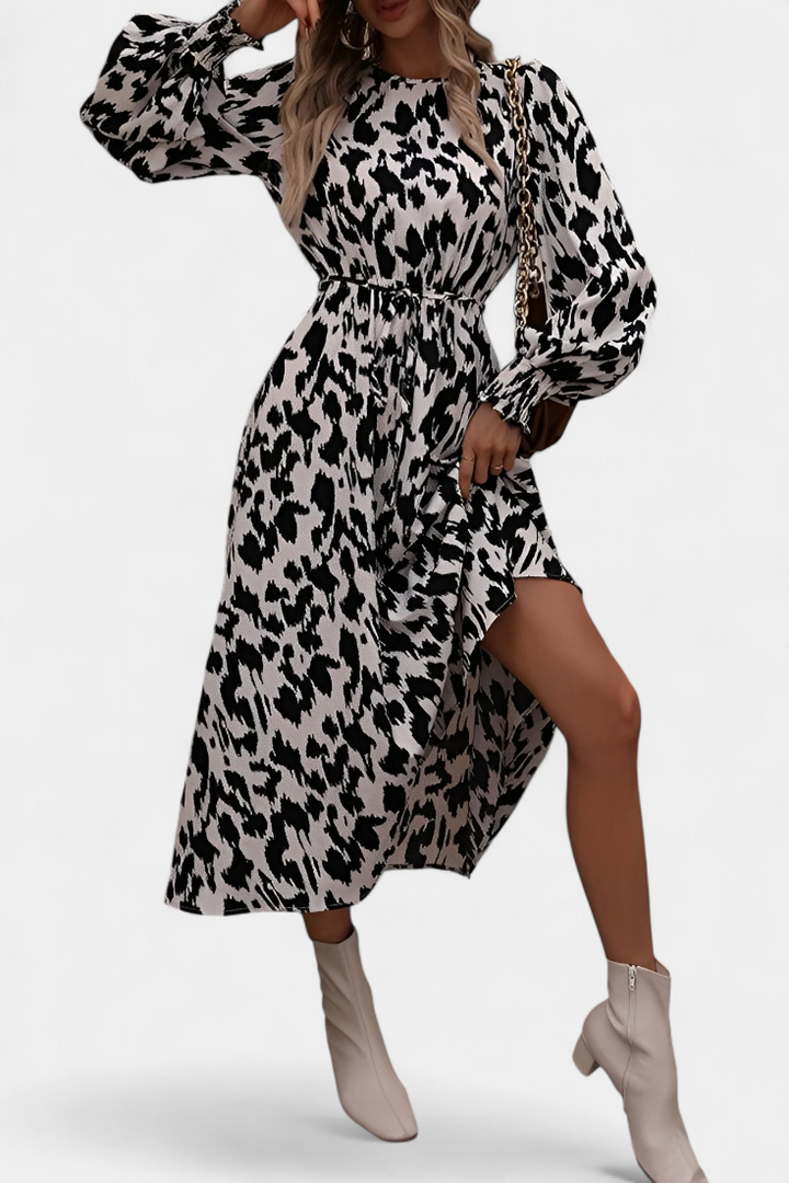 Nerin Vestido A-Line de Leopardo con Cintura Ajustable