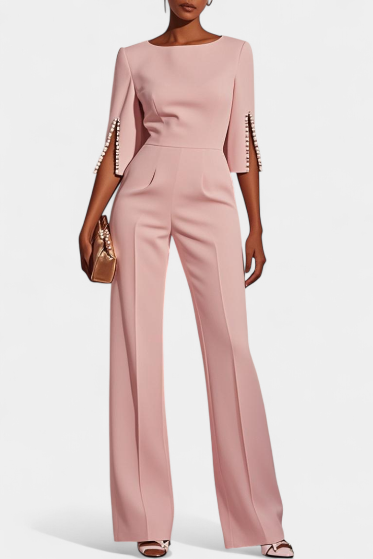 Mono Prim Suelto de Color Sólido con Cuello Redondo