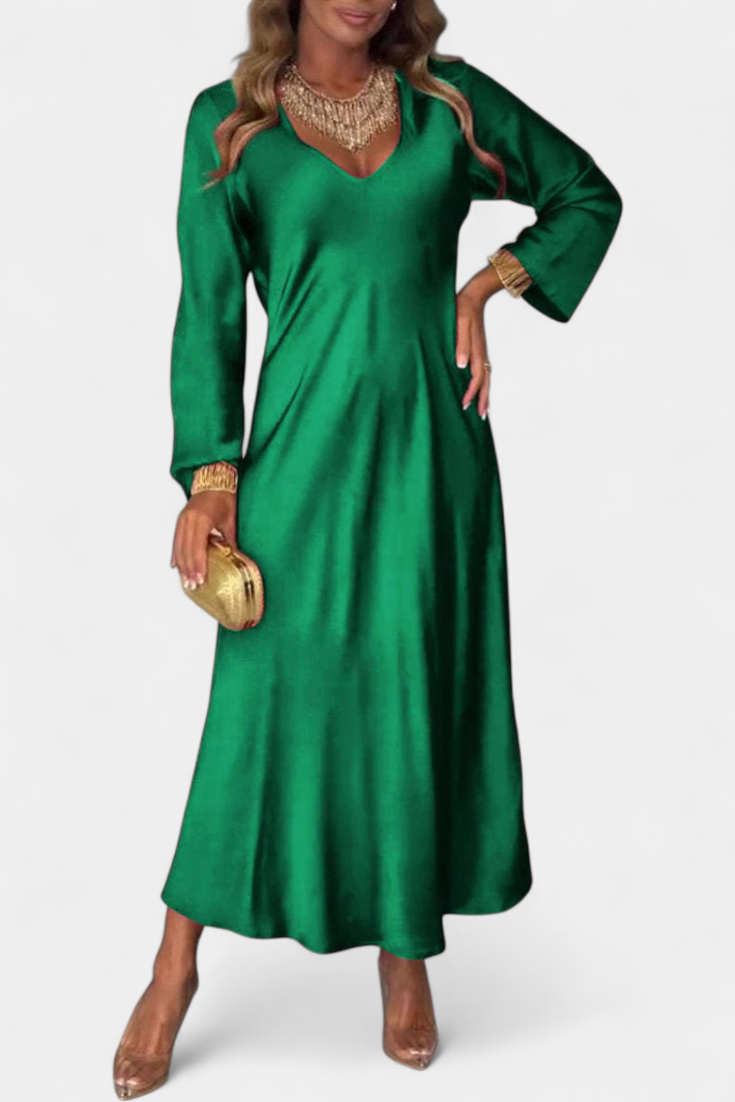 Riva Vestido Fluido con Escote en V y Mangas Largas