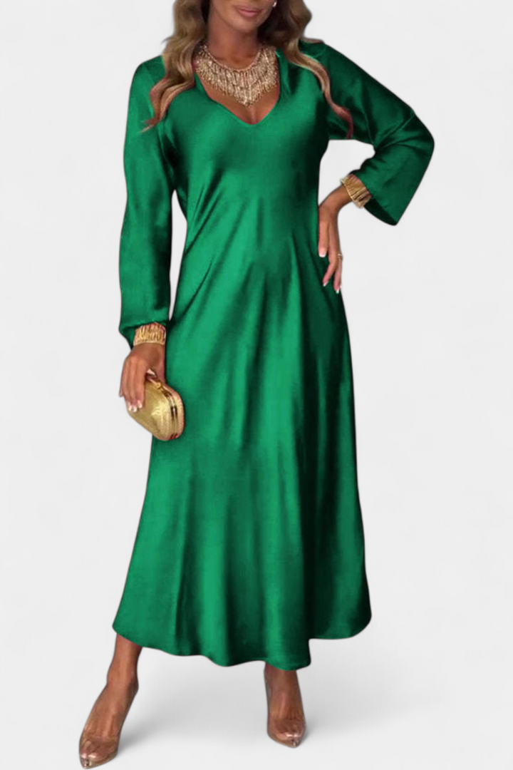 Riva Vestido Fluido con Escote en V y Mangas Largas