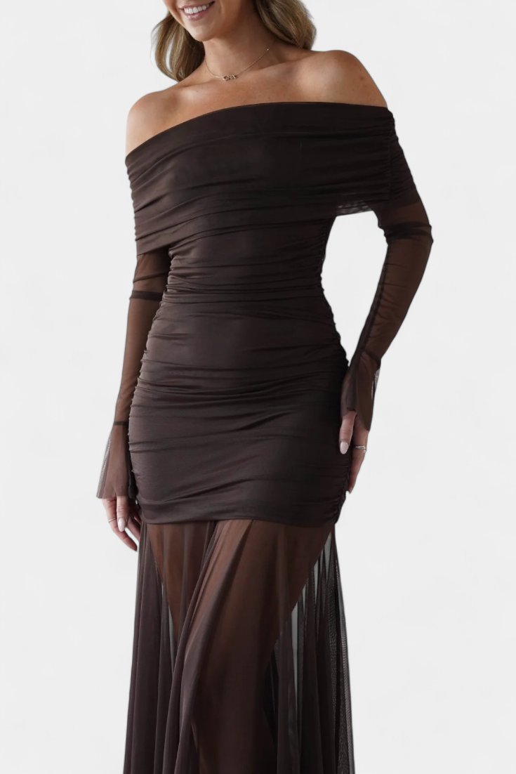 Desiree Vestido Maxi Strapless con Fruncidos Esculturales