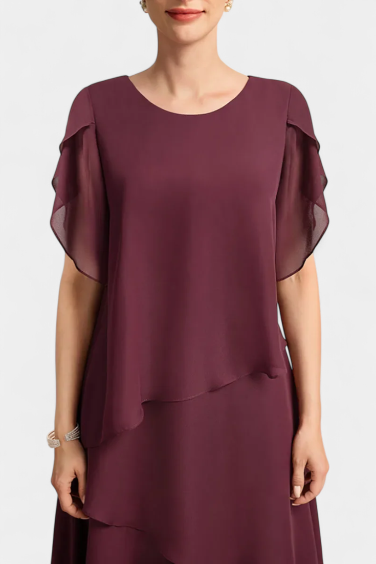 Cornelia Vestido Asimétrico de Chiffon con Silueta Flotante