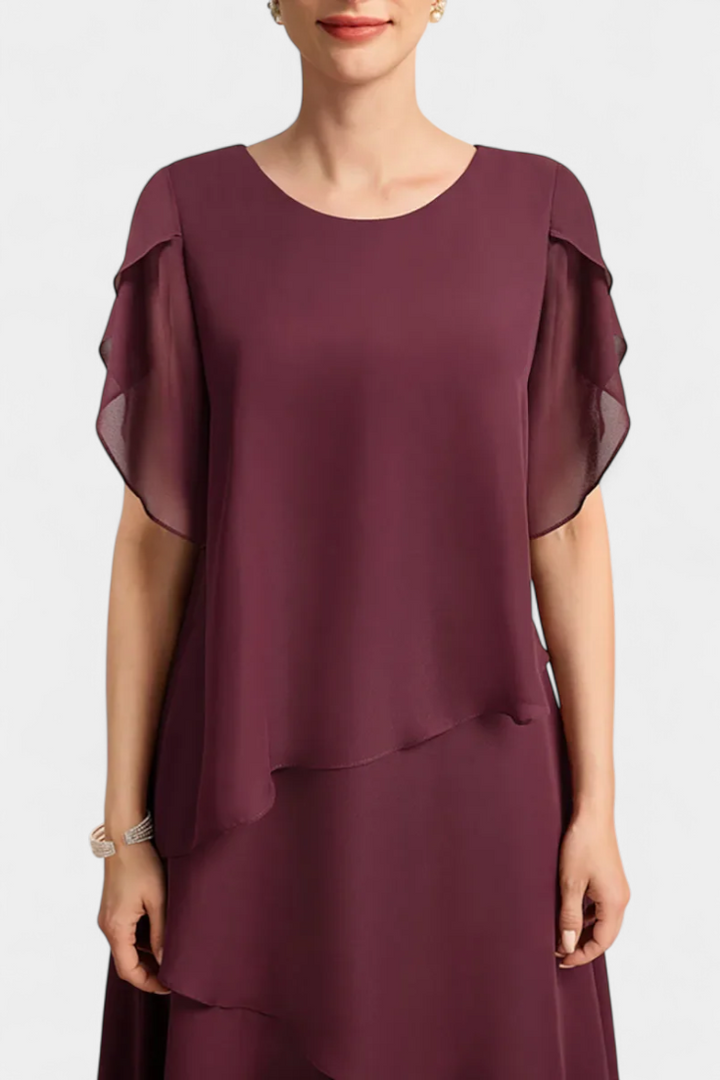 Cornelia Vestido Asimétrico de Chiffon con Silueta Flotante