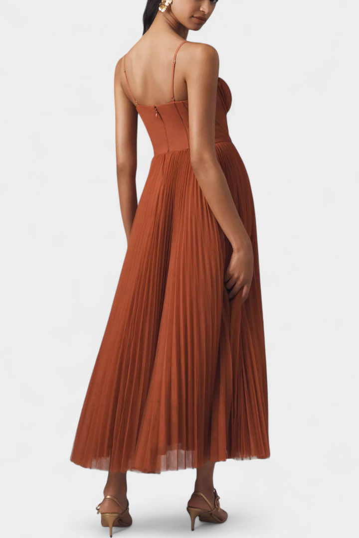 Ottilie Vestido de Chiffon Plisado con Corsé Esculpido y Escote Corazón