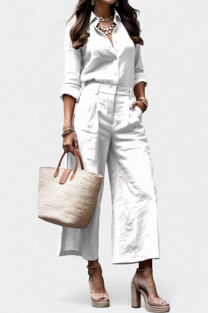 Sabina Conjunto Rosa de Camisa Suelta y Pantalones Capri