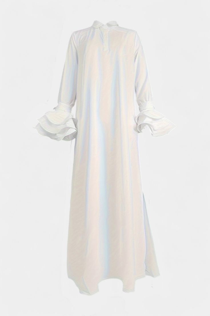 Ramona Vestido Largo Urbano con Cuello Camisero y Mangas con Volantes