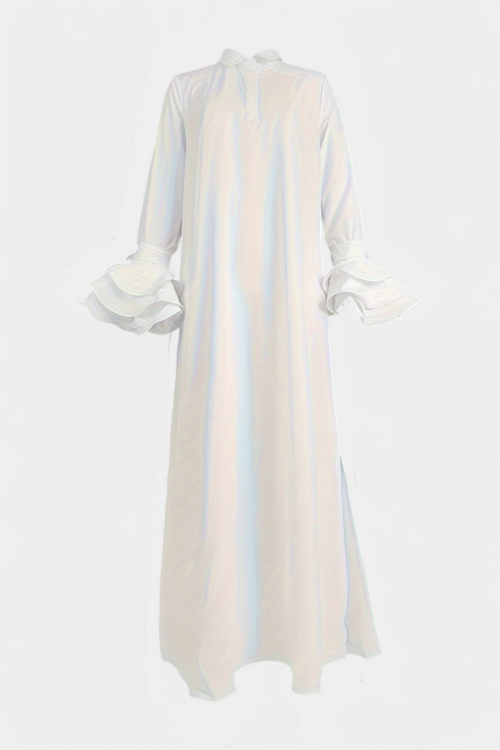 Ramona Vestido Largo Urbano con Cuello Camisero y Mangas con Volantes