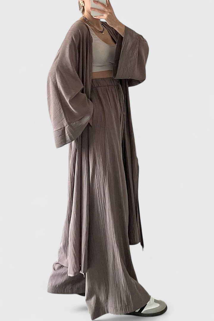 Suella Conjunto Casual de Dos Piezas con Cárdigan Largo y Abertura Lateral