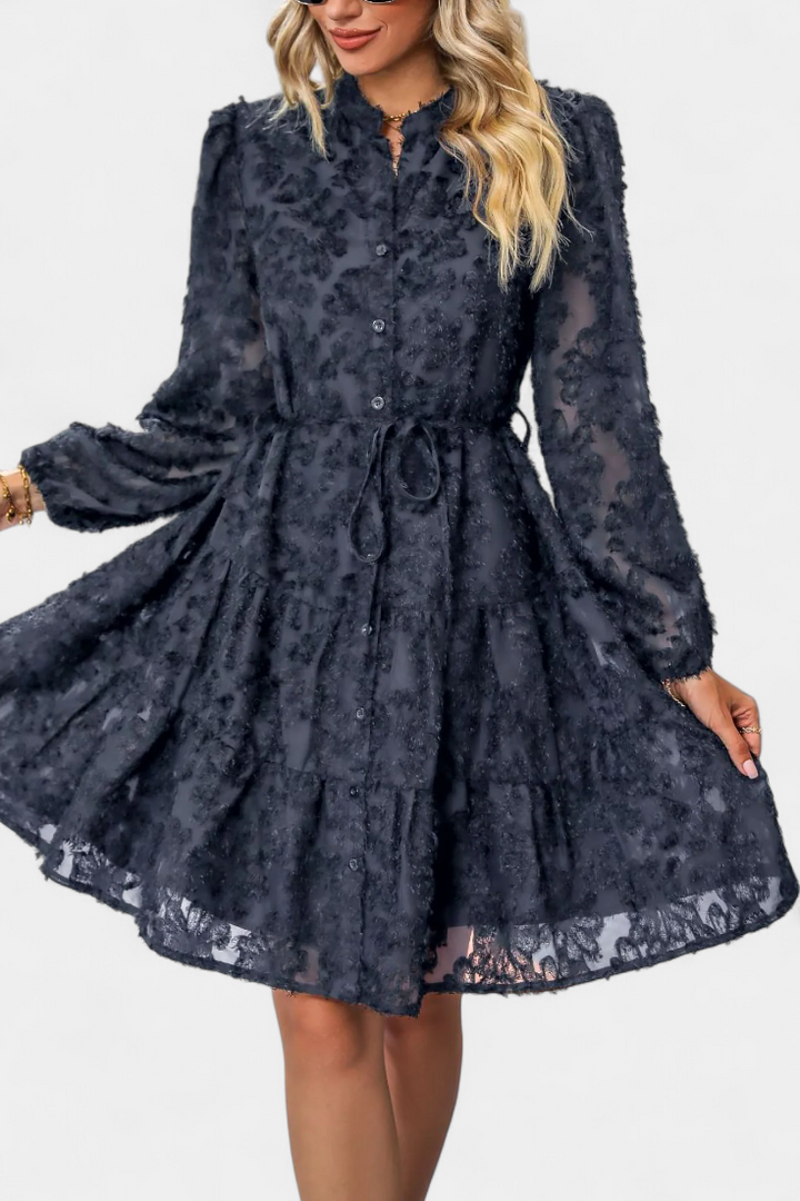 Soreia Vestido Camisero de Botones con Manga Larga Texturizada