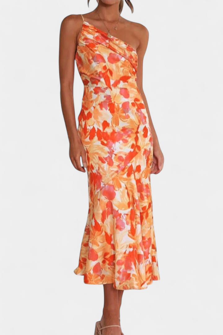 Reya Vestido Asimétrico de Un Hombro con Estampado Floral