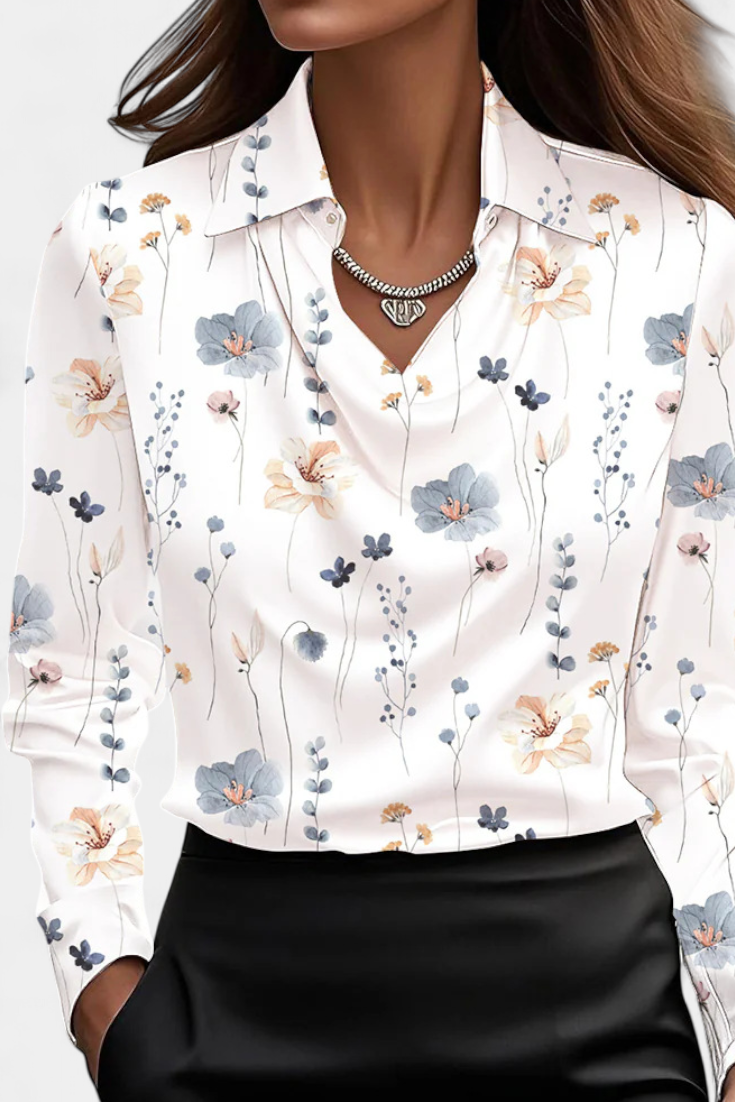 Dilnaz Blusa Satinada con Escote en Cascada