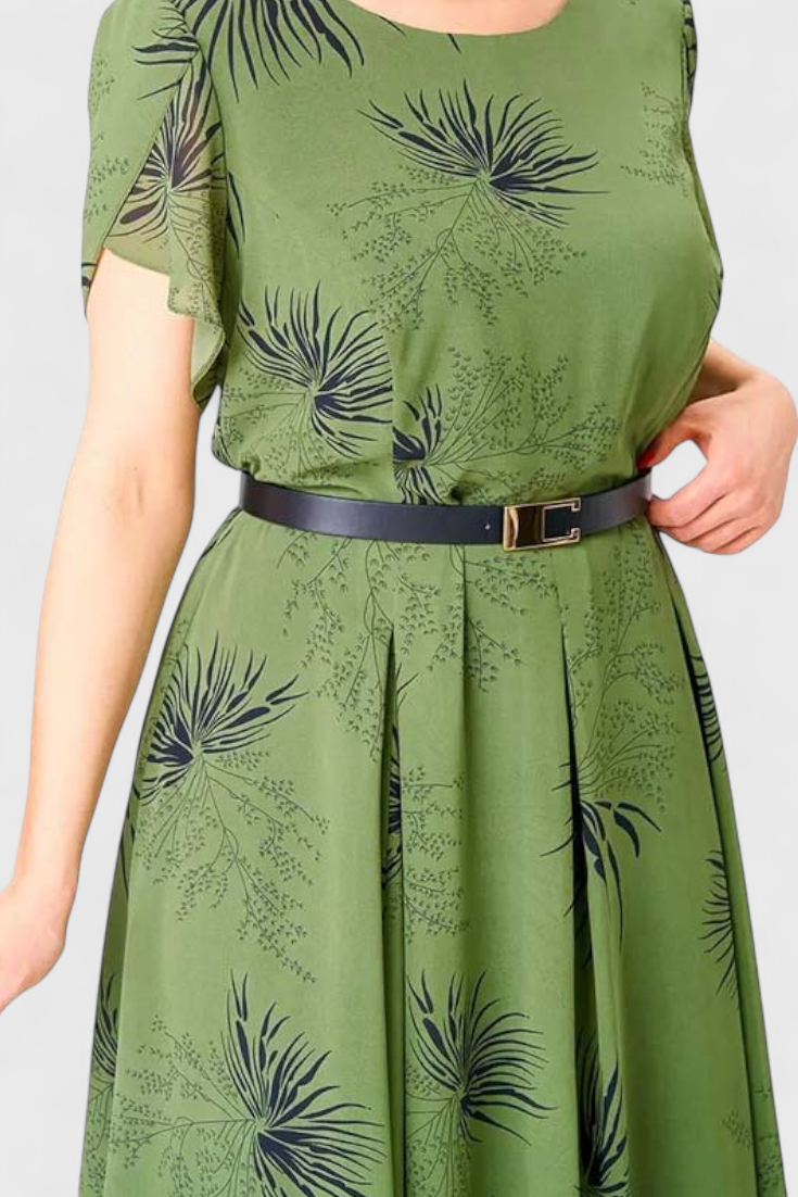 Lupita Vestido Midi de Chiffon Verde con Corte en A