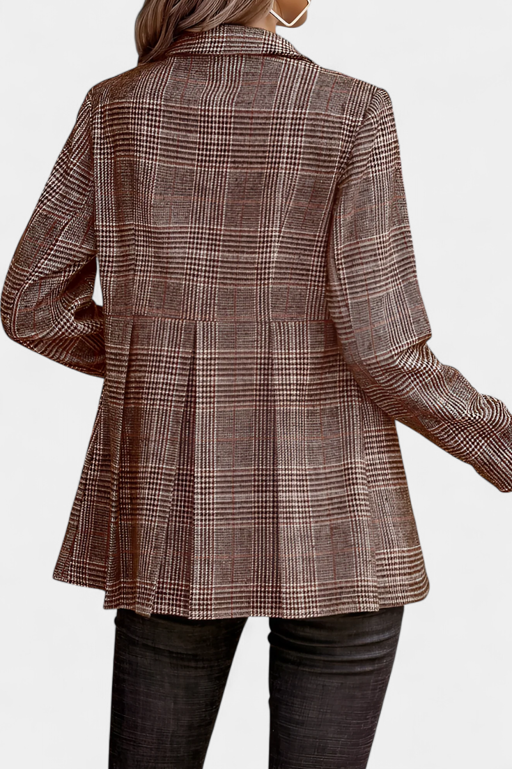Calico Blazer Peplum a Cuadros con Solapa de Muesca