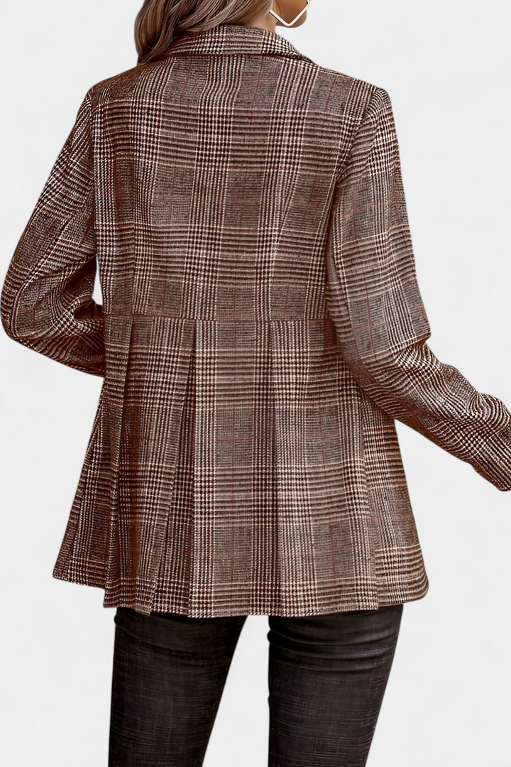 Calico Blazer Peplum a Cuadros con Solapa de Muesca