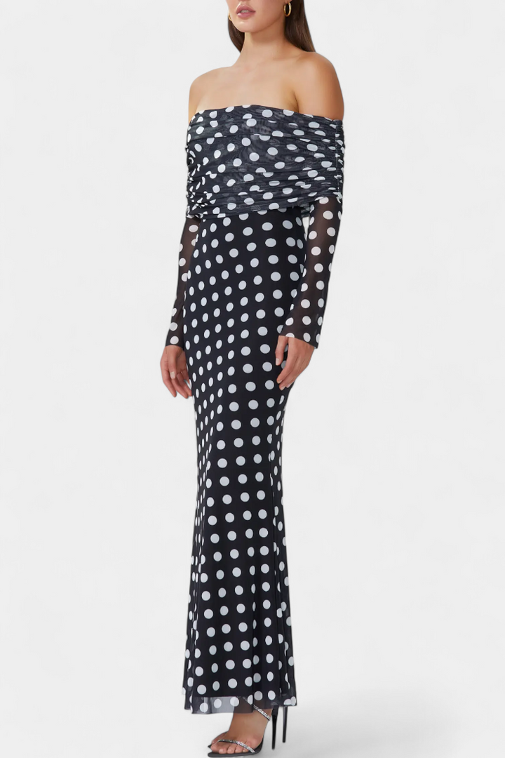 Elinda Vestido Largo Off-Shoulder de Lunares