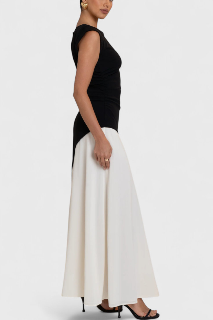 Mallory Vestido Midi Bicolor de Corte Recto y Silueta Definida