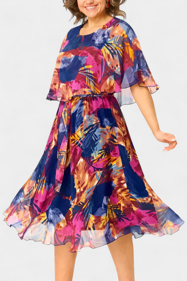 Ellerie Vestido Tropical Fluido con Corte Holgado y Estampado Vibrante