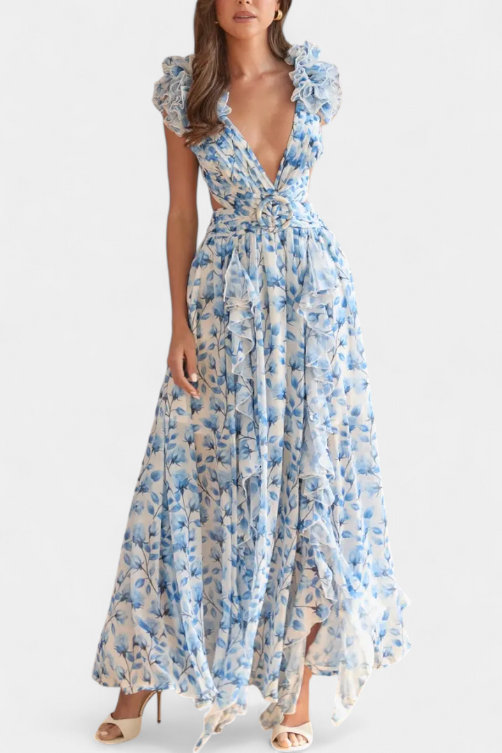 Zuleika Vestido de Chifón con Volantes y Aberturas Laterales