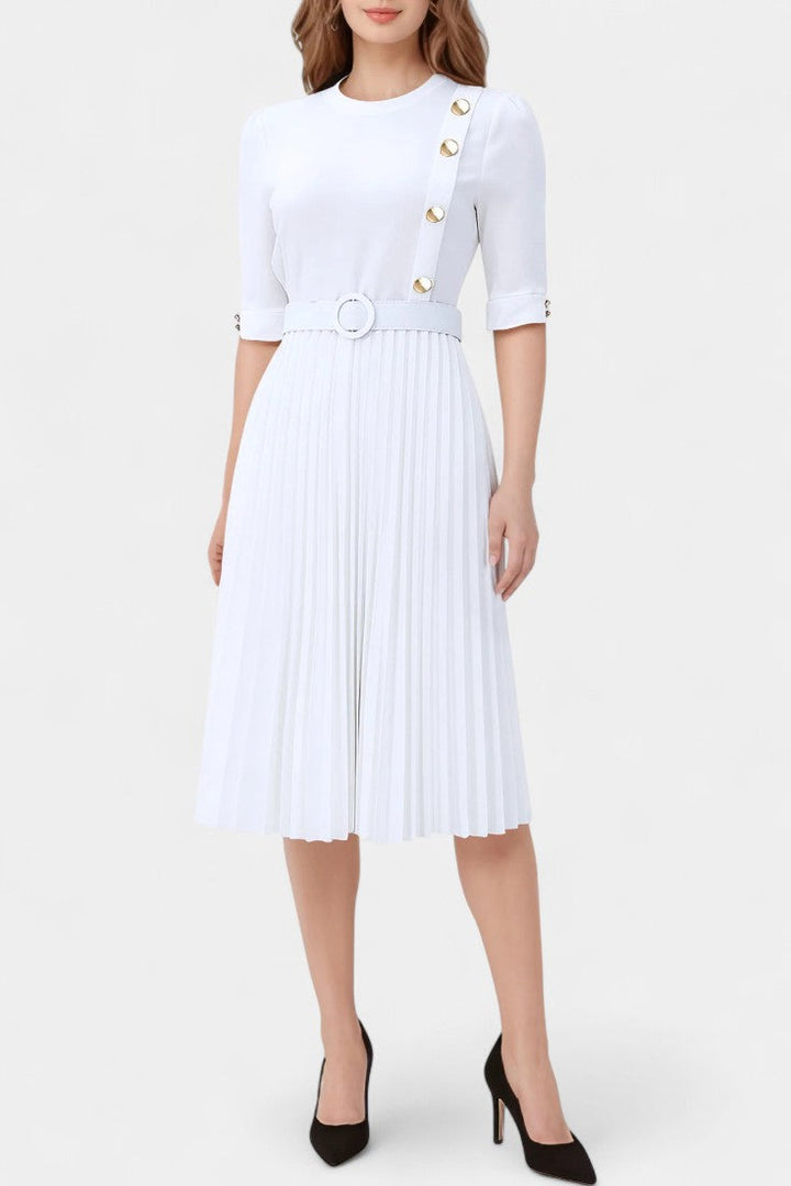 Zandie Vestido con Pliegues y Botones Decorativos