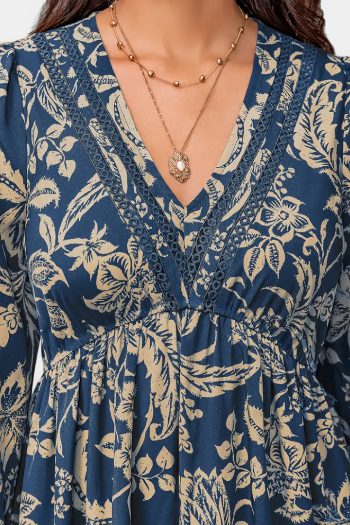 Lunetta Vestido Maxi Bohemio con Estampado Floral y Mangas Farol