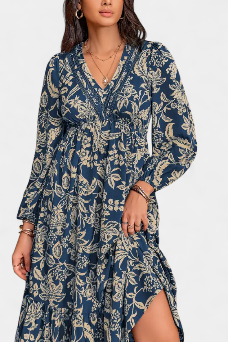 Lunetta Vestido Maxi Bohemio con Estampado Floral y Mangas Farol