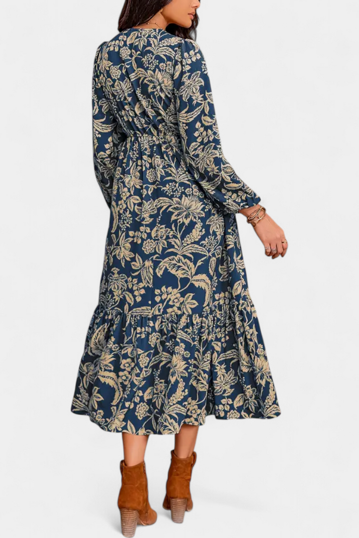 Lunetta Vestido Maxi Bohemio con Estampado Floral y Mangas Farol