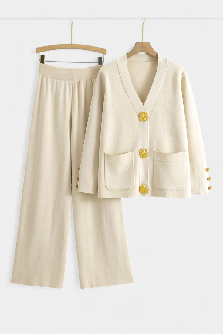 Aireen Conjunto de Punto con Cárdigan y Pantalón de Pierna Ancha