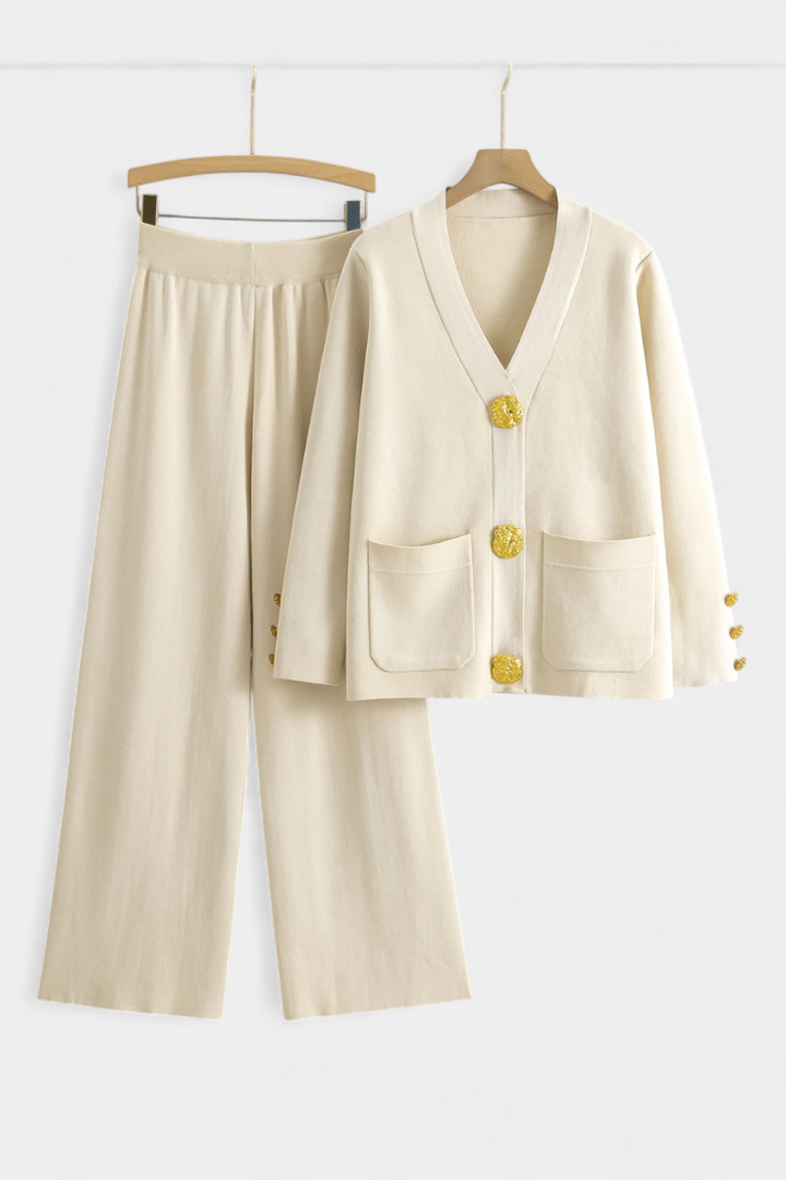 Aireen Conjunto de Punto con Cárdigan y Pantalón de Pierna Ancha