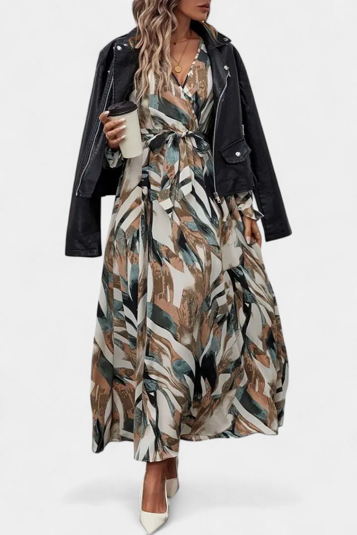 Basel Vestido Largo de Manga Larga con Escote en V