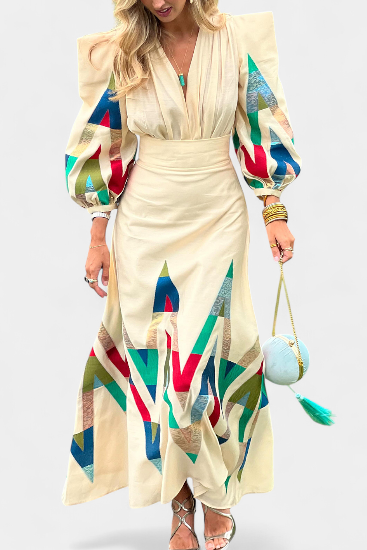 Avenza Conjunto de Body con Mangas Abullonadas y Falda Midi Geométrica